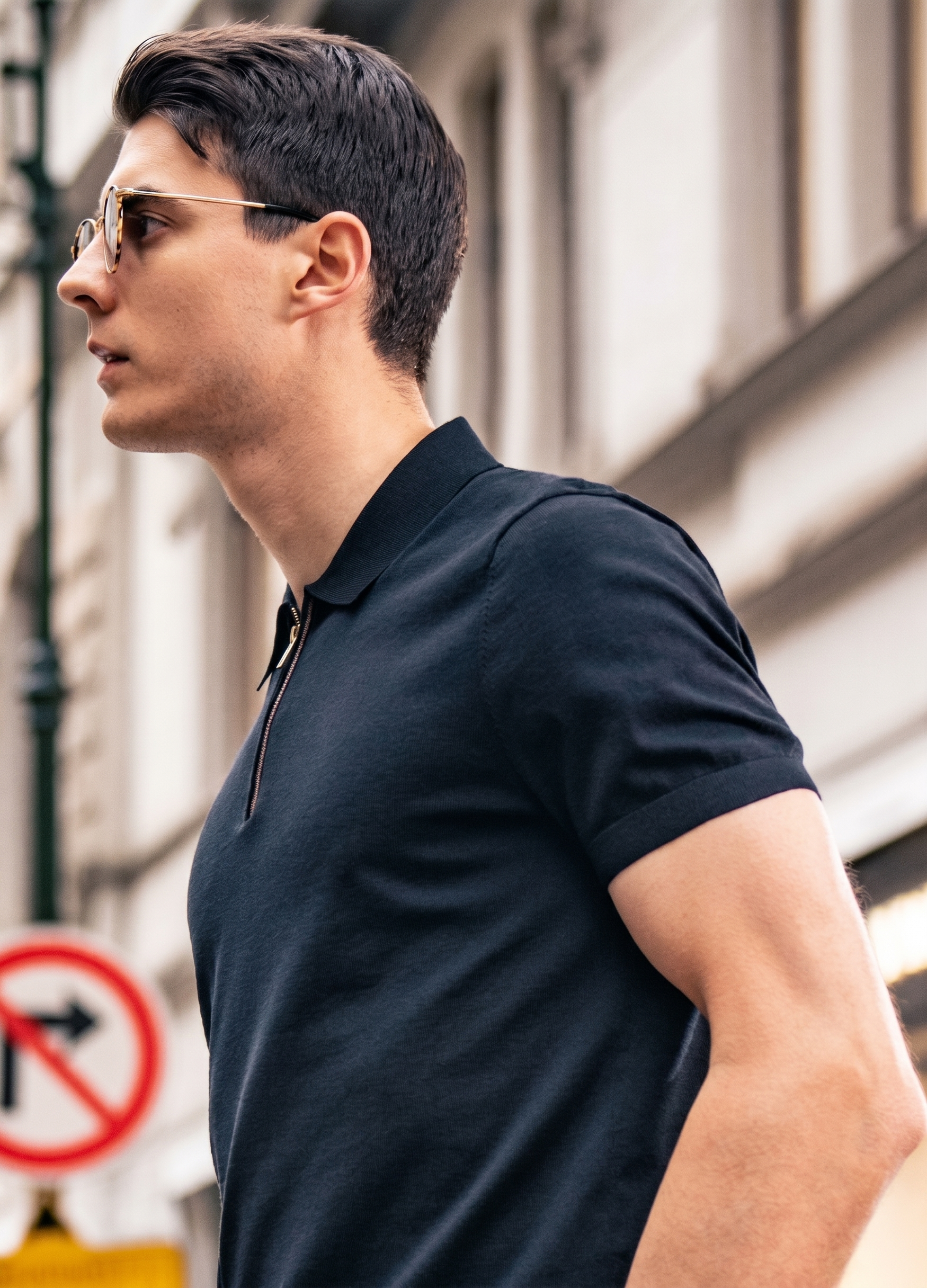 Minimal Metal Zip Collar Gentleman Urban Polo