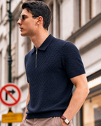 Textured Wool-Blend Zip Polo