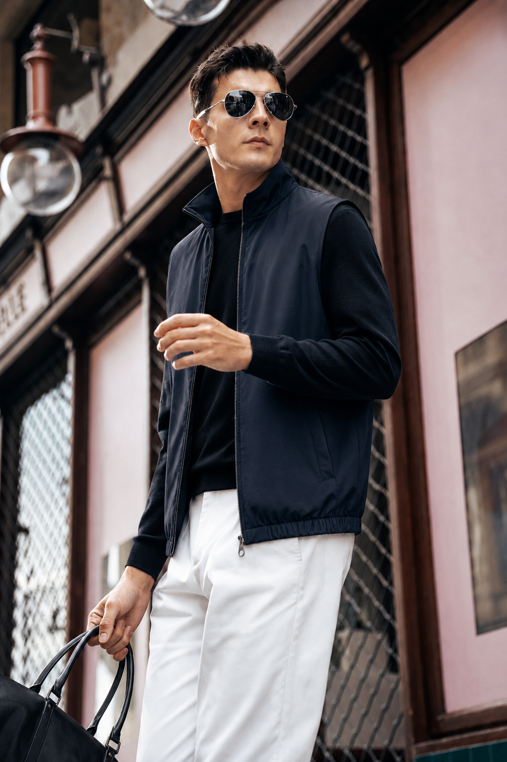 Men's Reversible Bomber Vest, Wool Mulberry Silk Blend, Quiet Luxury