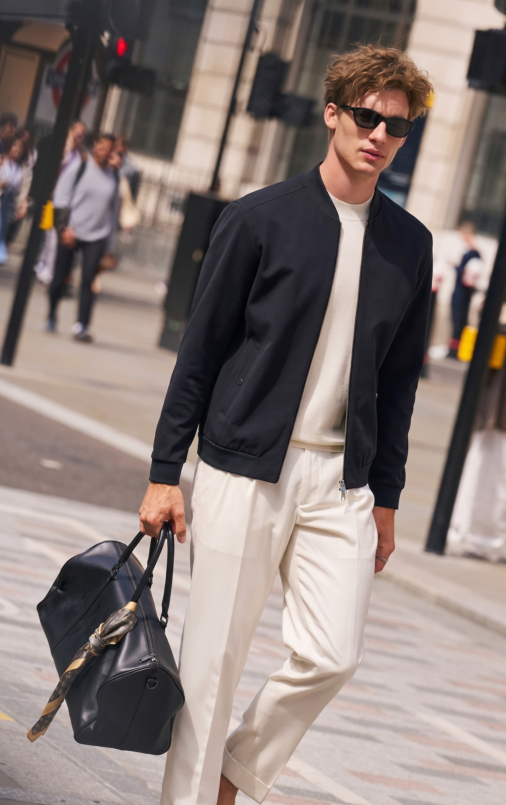 Fine Textured Ribbed Collar Bomber Jacket