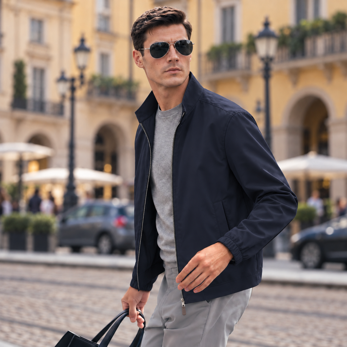 Reversible Wool-Blend Lightweight Bomber Jacket