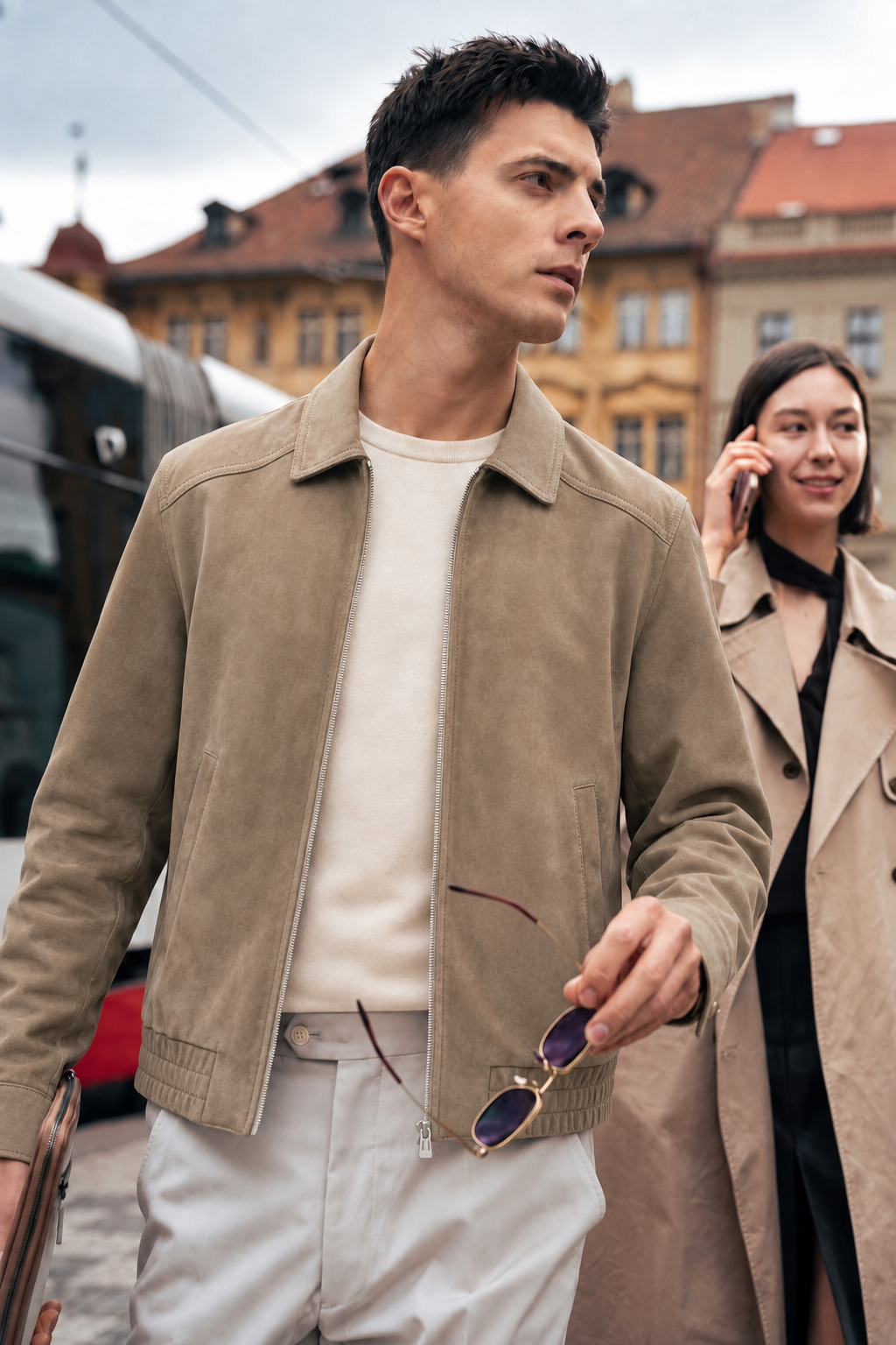 Suede Leather Zip Jacket