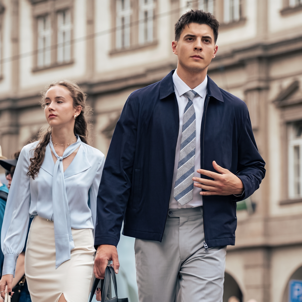 Flat Lapel Full Zip Business Short Jacket