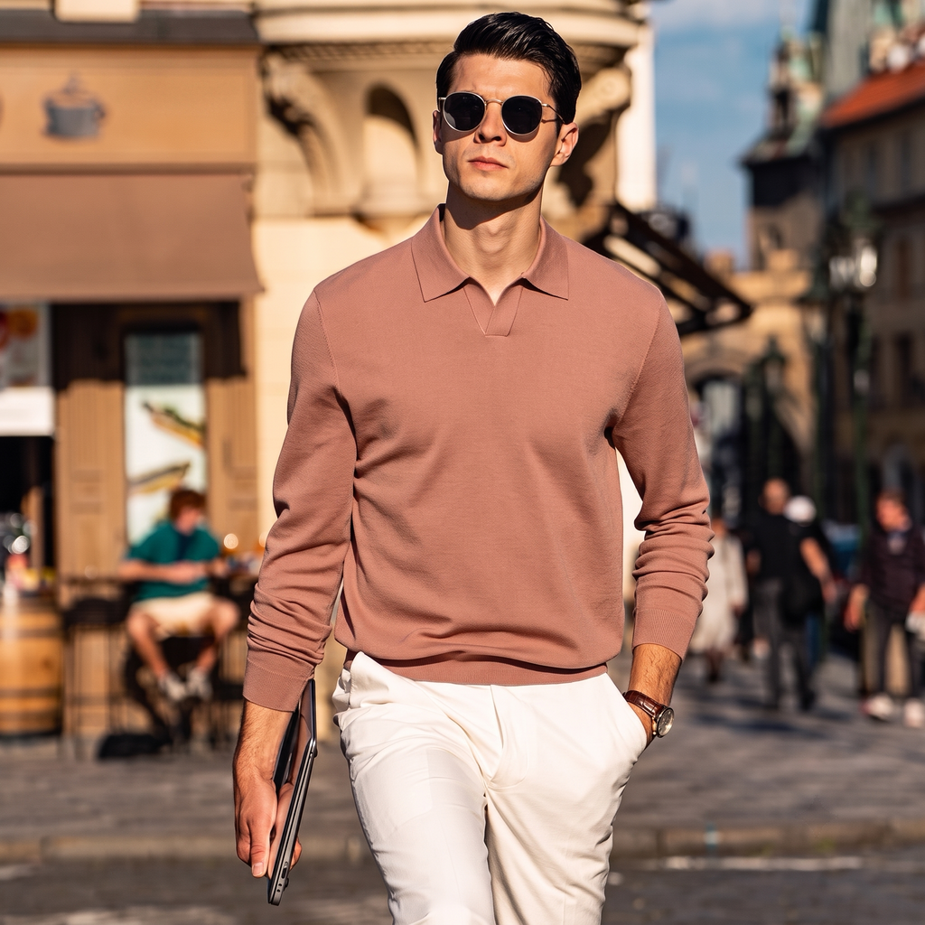 Slim Fit Quiet Luxury Wool Knit Polo Top