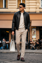 Lambskin Stand-Collar Leather Jacket