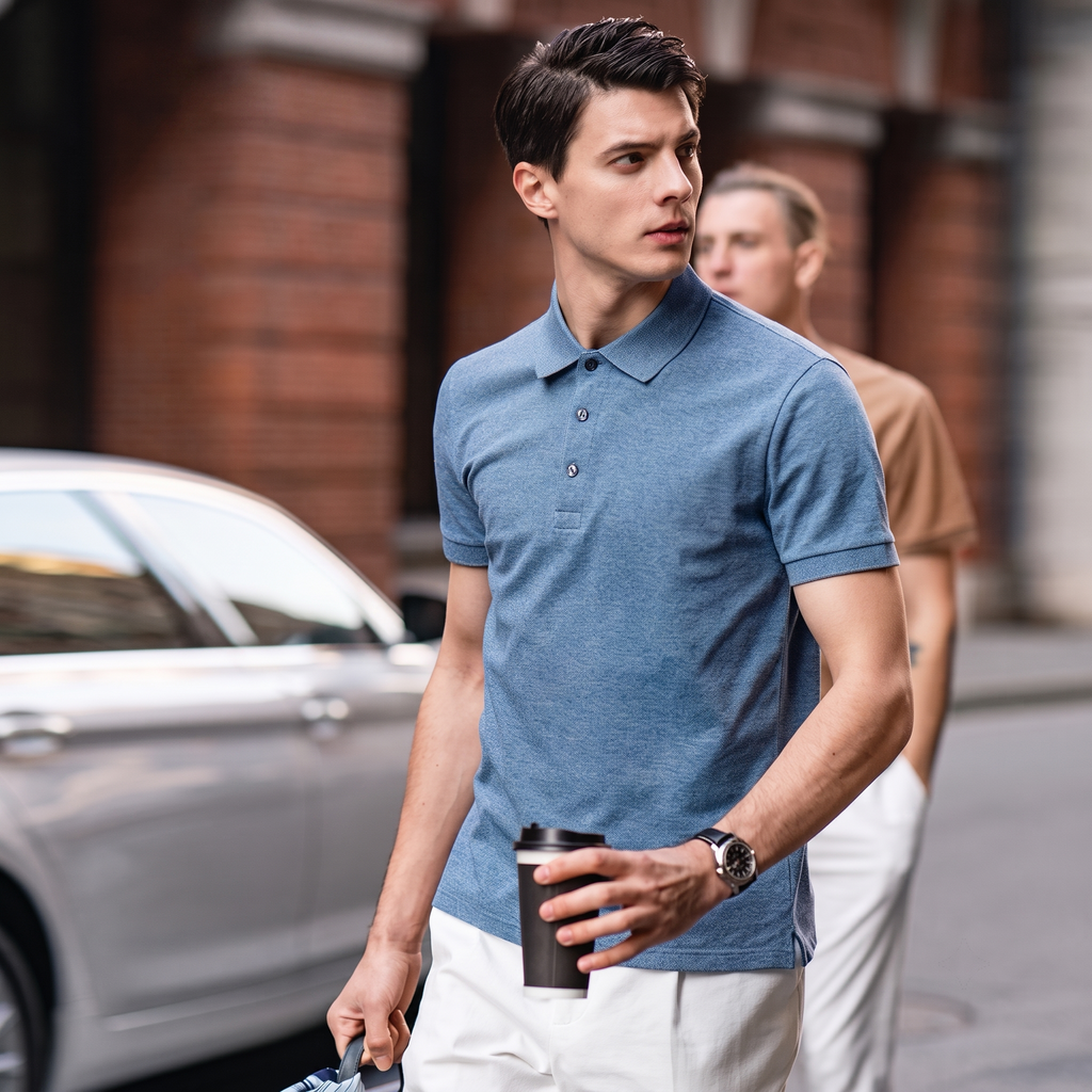 Heather Texture Luxury Three-Button Collared Polo
