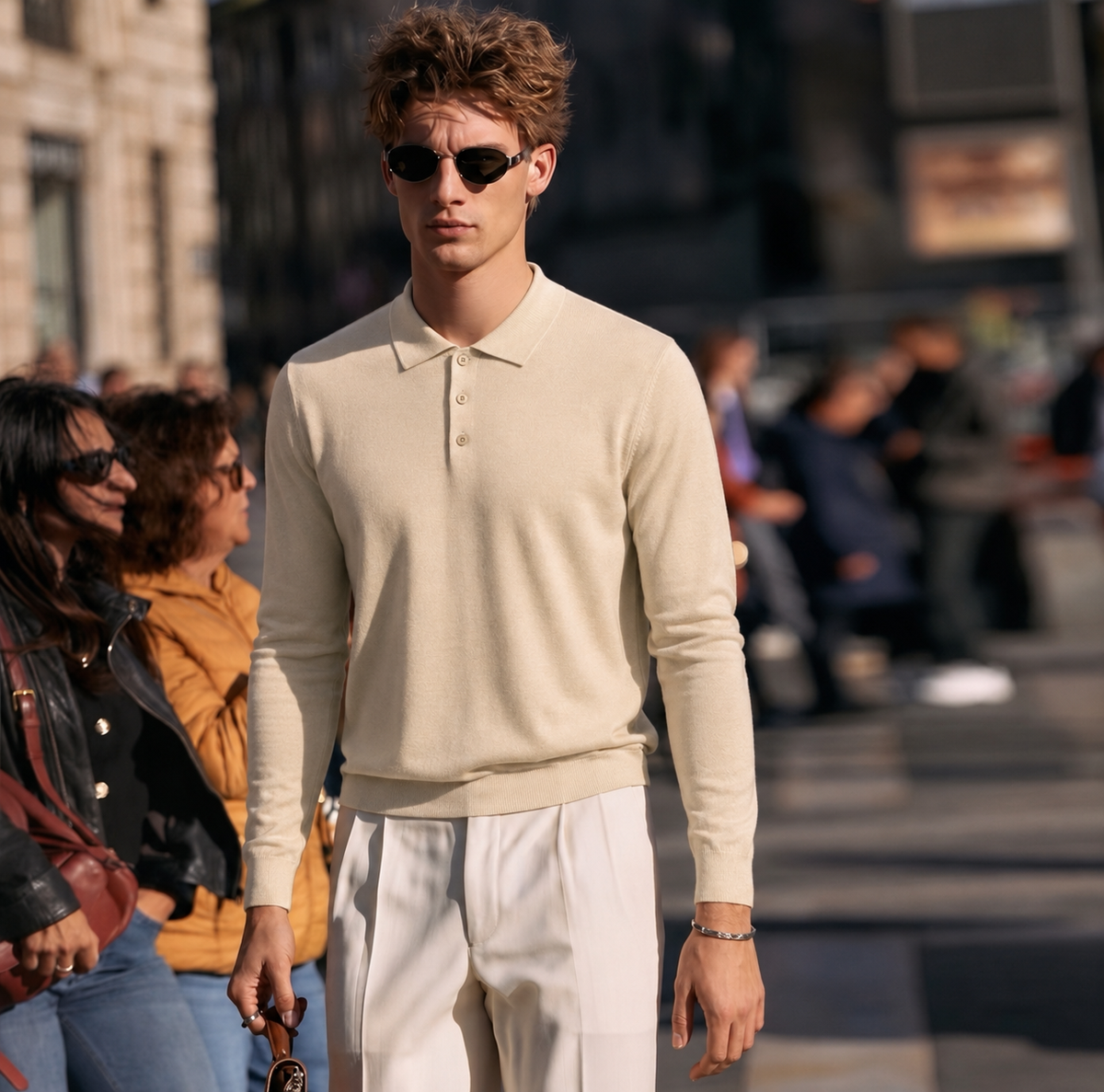 Wool-Cashmere Long-Sleeve Polo