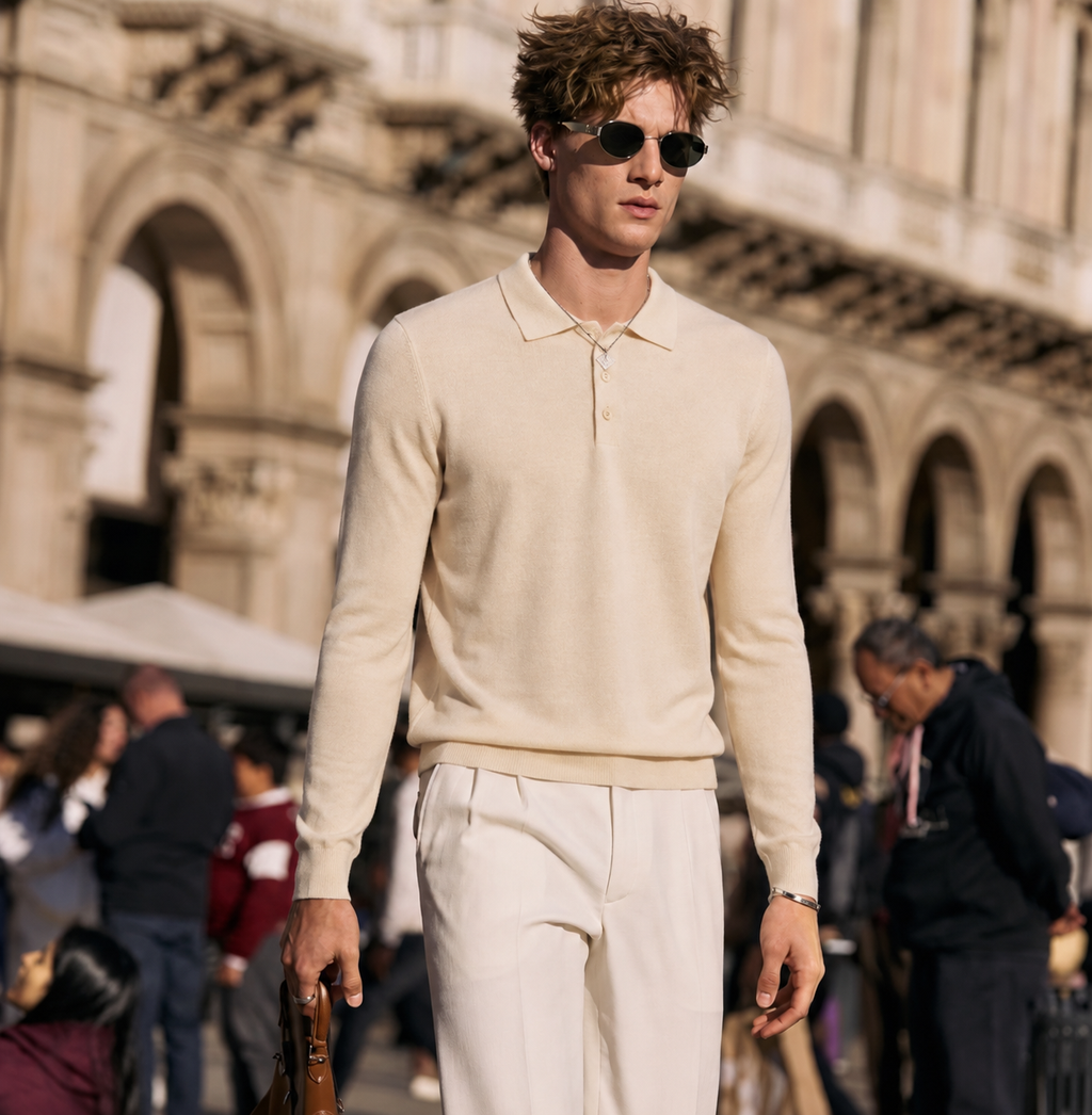 Wool-Cashmere Long-Sleeve Polo