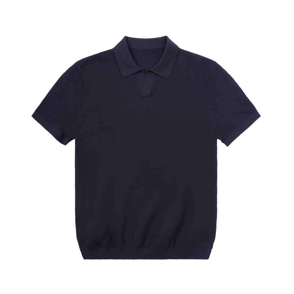 Waffle Texture Open Collar Knit Polo