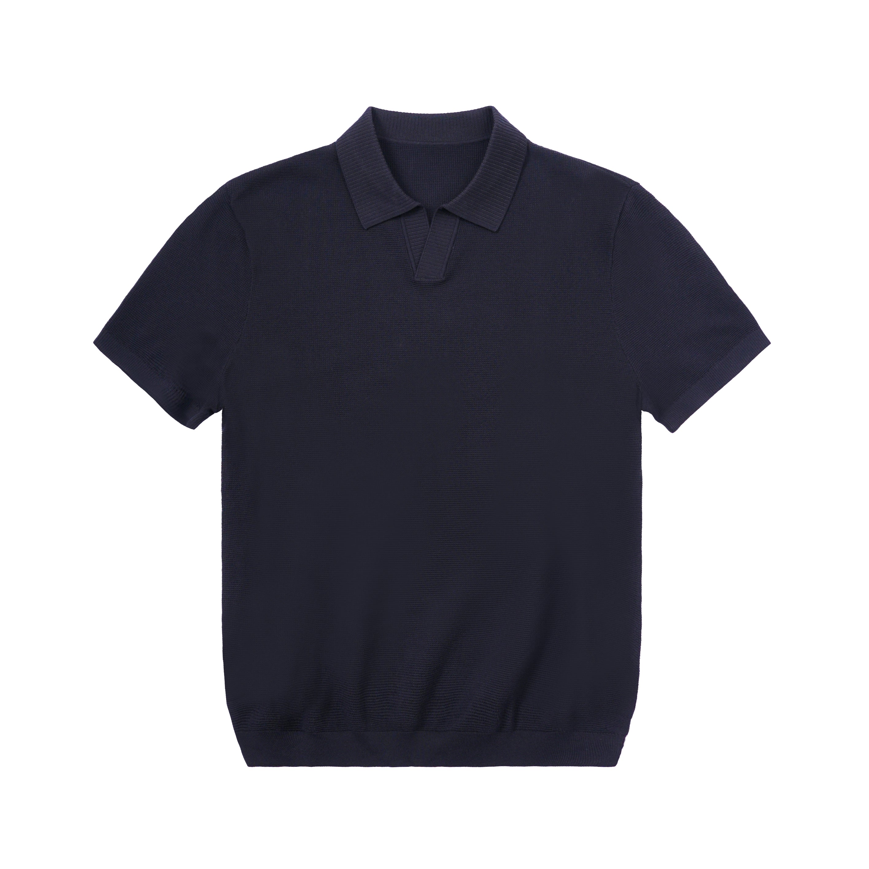 Waffle Texture Open Collar Knit Polo