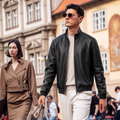 Lambskin Stand-Collar Leather Jacket