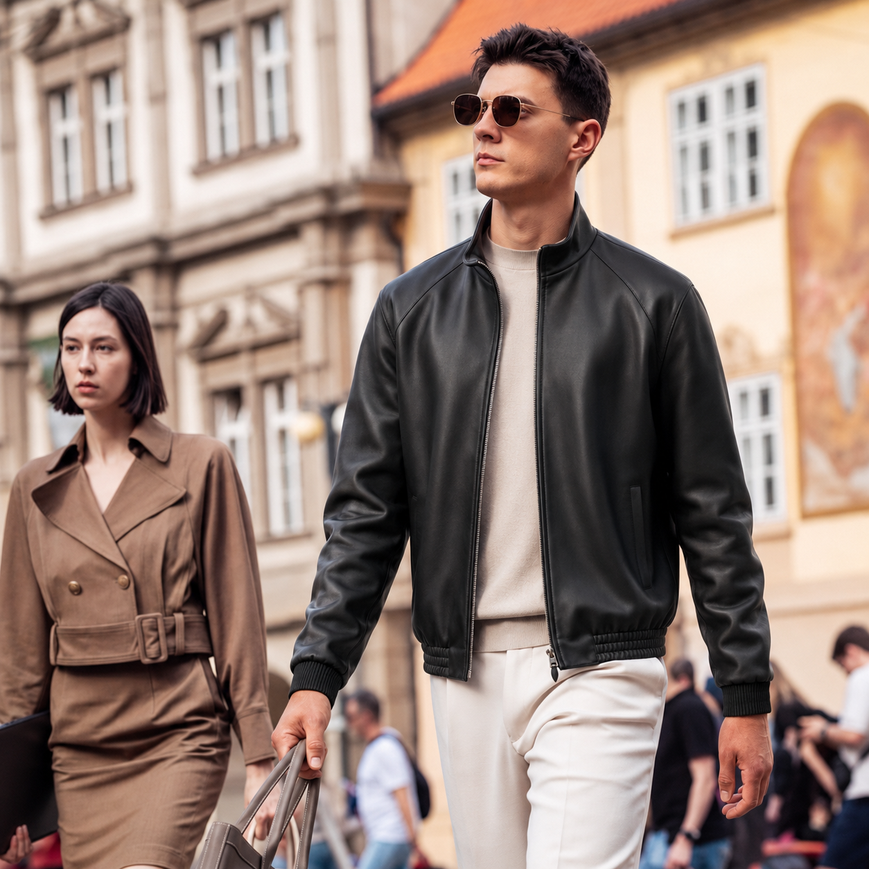 Lambskin Stand-Collar Leather Jacket
