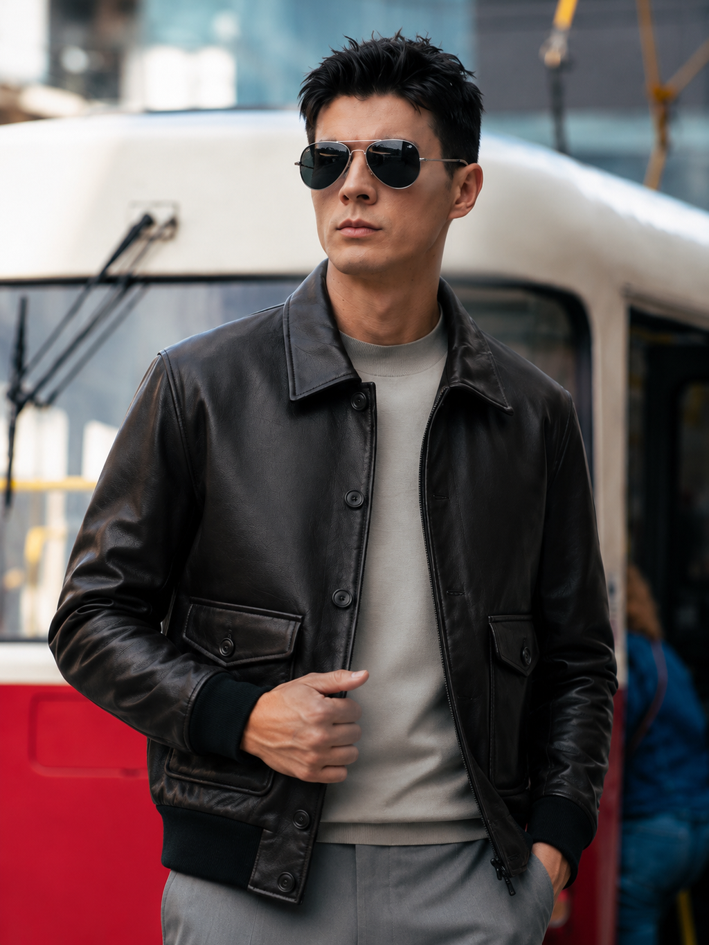 Goatskin Leather Blouson Jacket