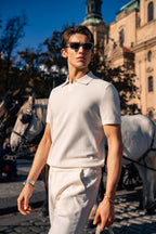 Waffle Texture Open Collar Knit Polo