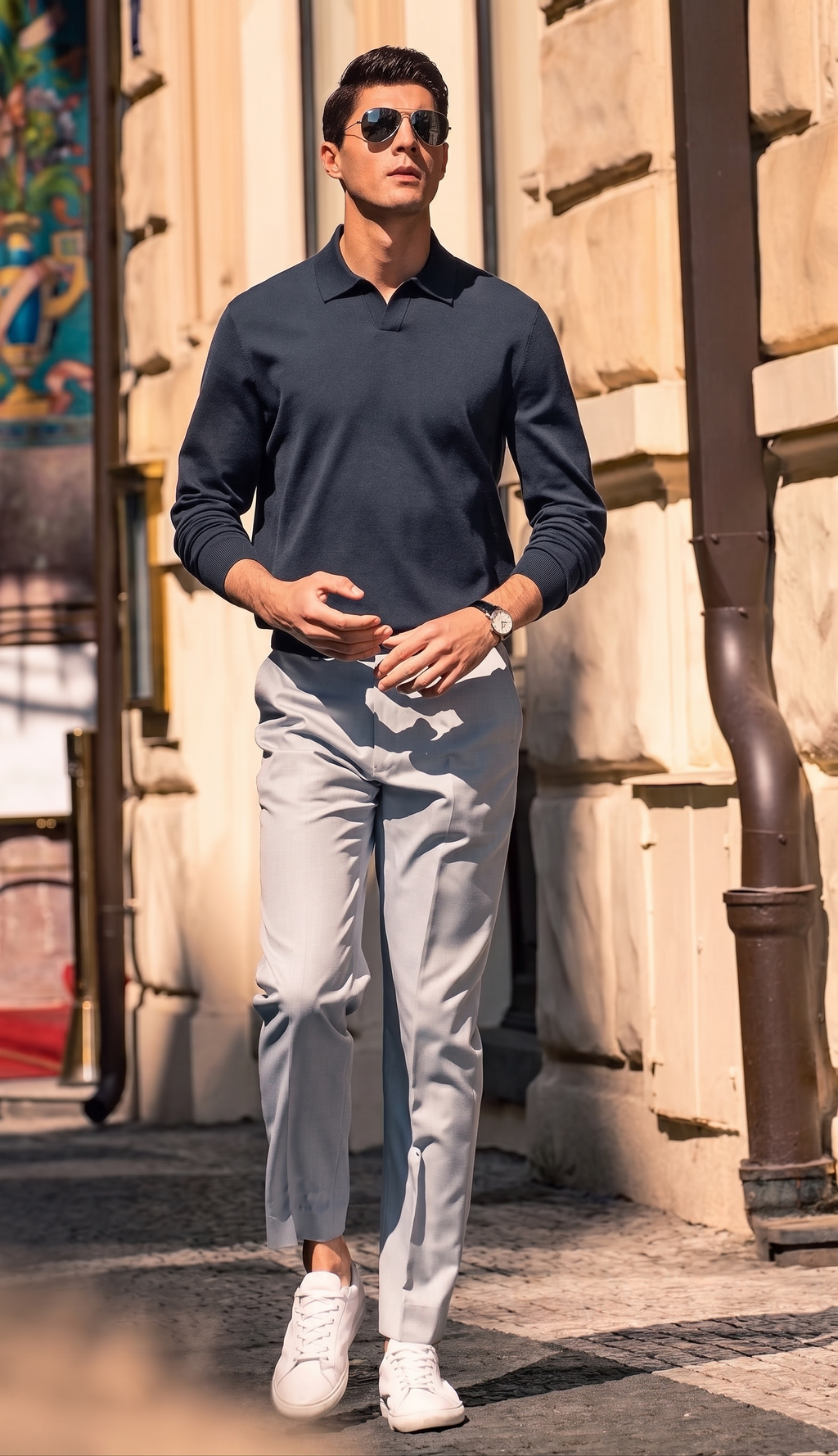 Slim Fit Quiet Luxury Wool Knit Polo Top