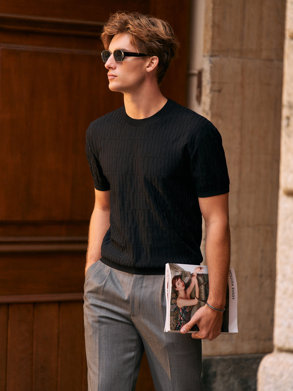 Jacquard Texture Knit T-Shirt