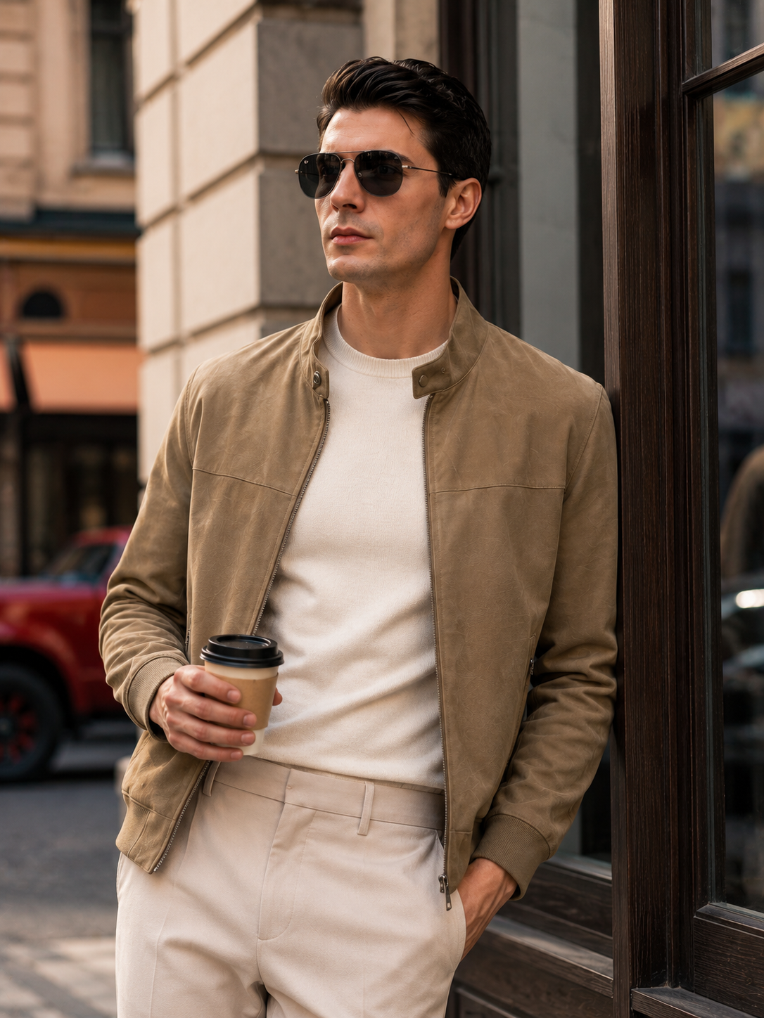 Suede & Wool-Knit Blouson Jacket