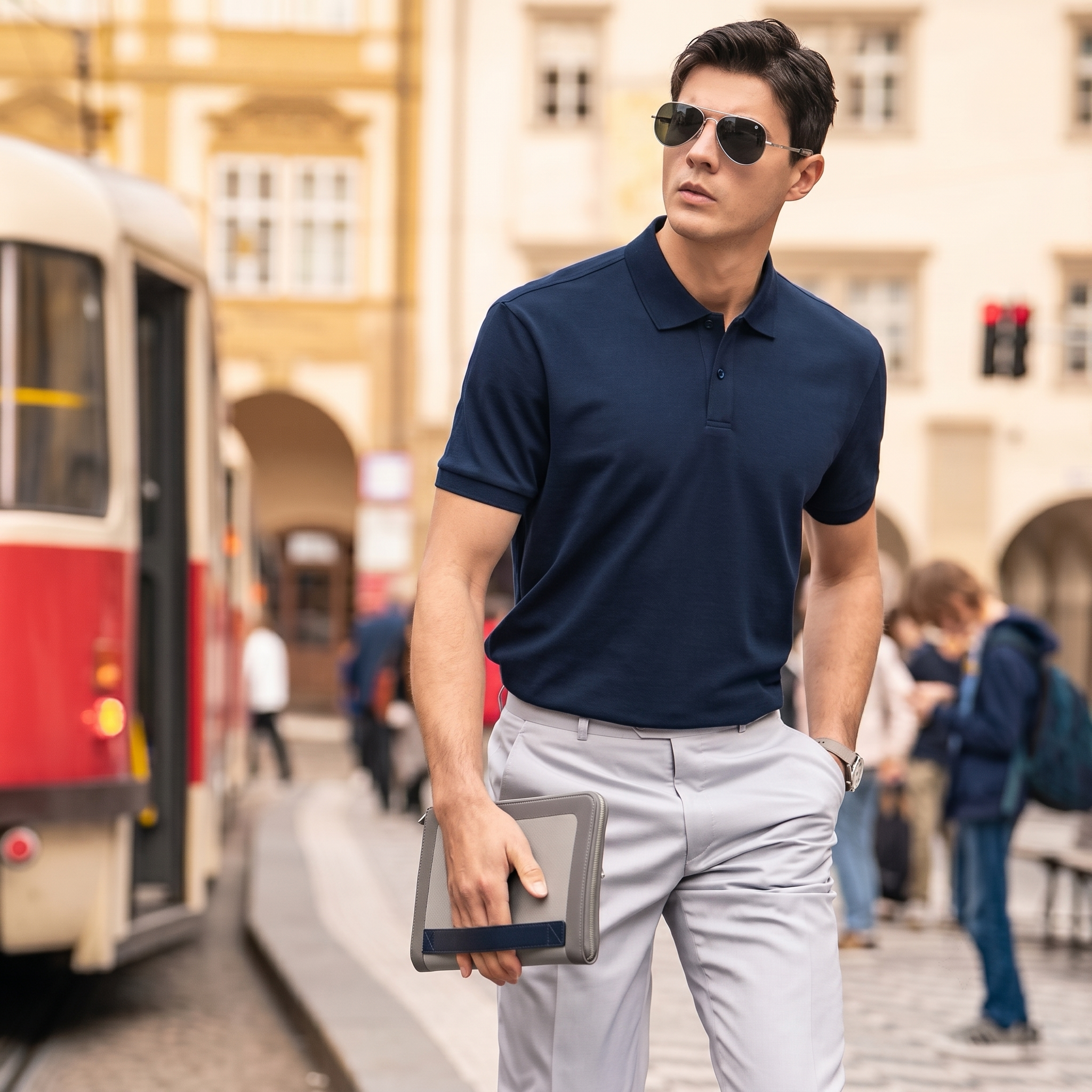 Soft Silhouette Neutral Tone Luxury Men Polo