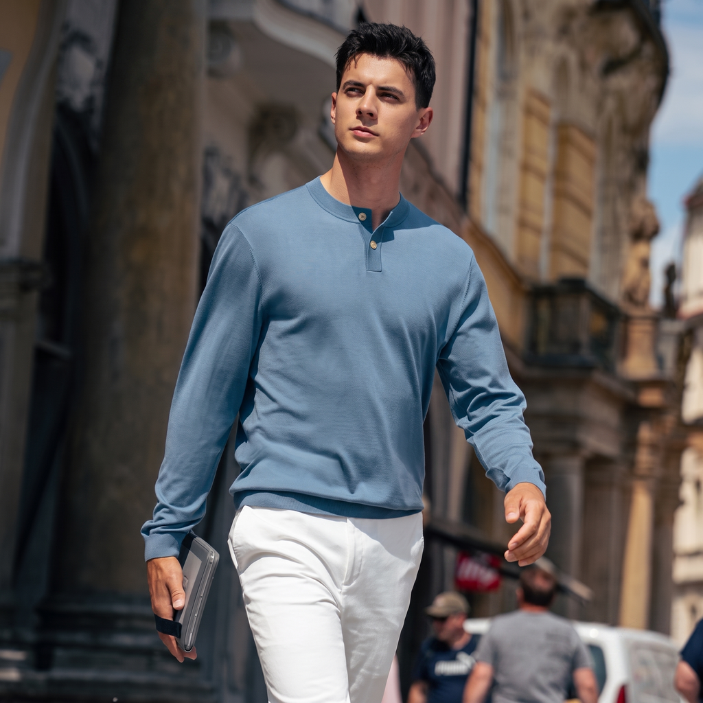 Two Button Mandarin Collar Luxury Wool
