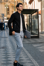 Suede & Wool-Knit Blouson Jacket