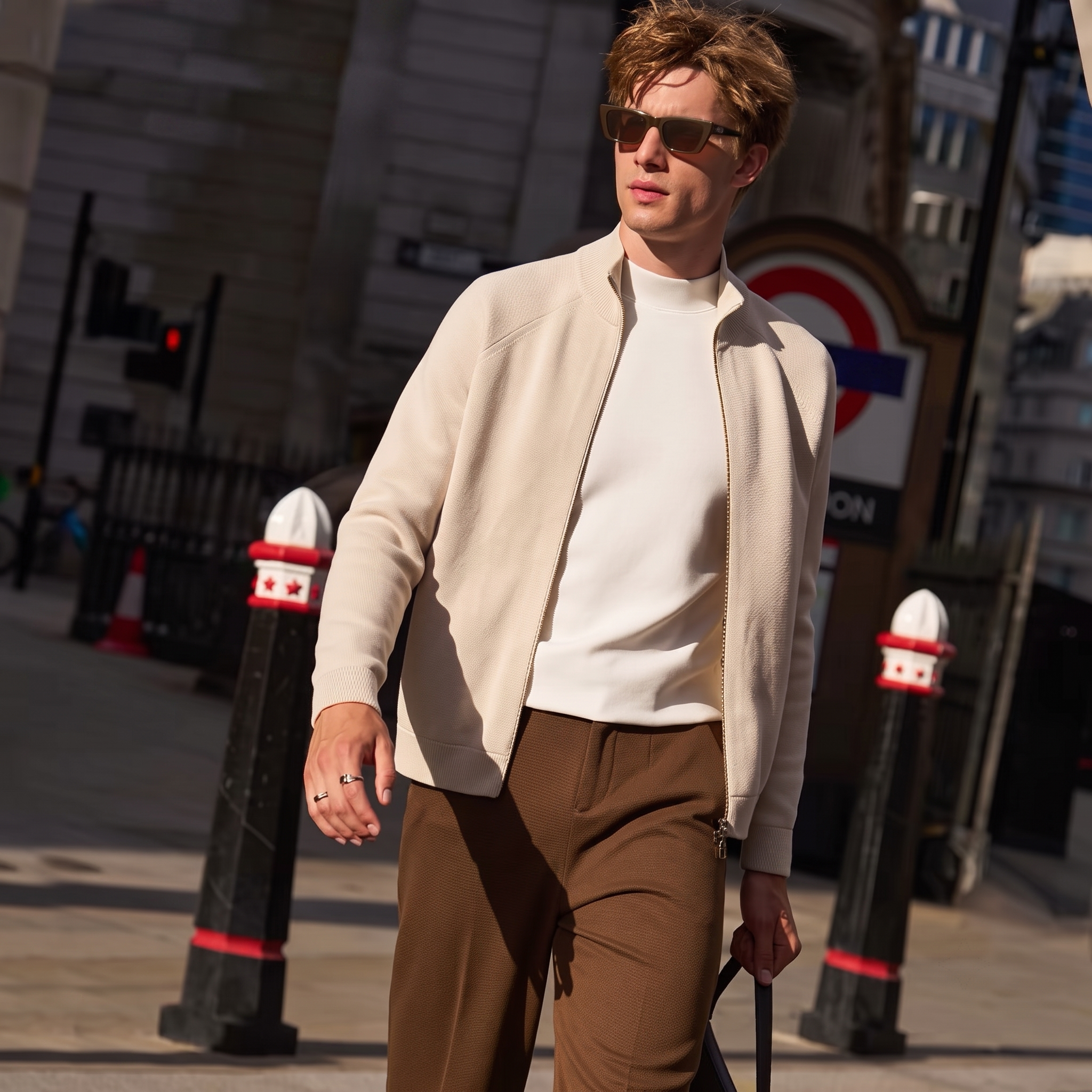 Raglan Sleeve Stand Collar Full Zip Knit Jackets