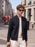 Fine Textured Ribbed Collar Bomber Jacket