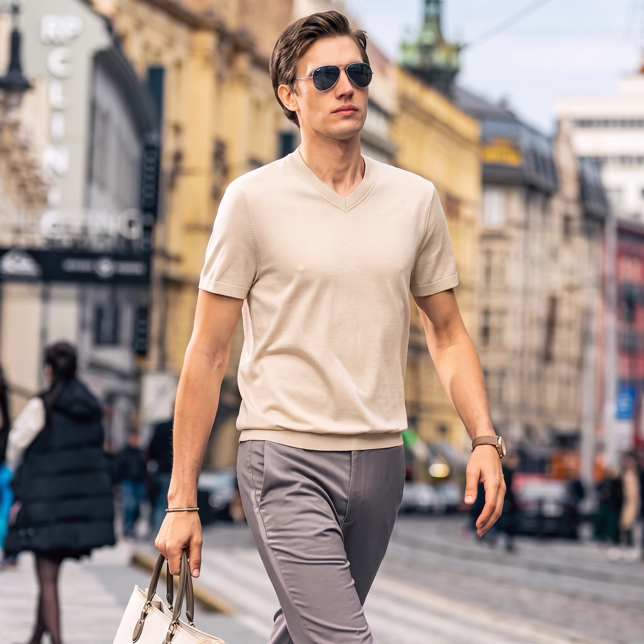 Quiet Luxury Clean V-Neck Urban T-Shirt