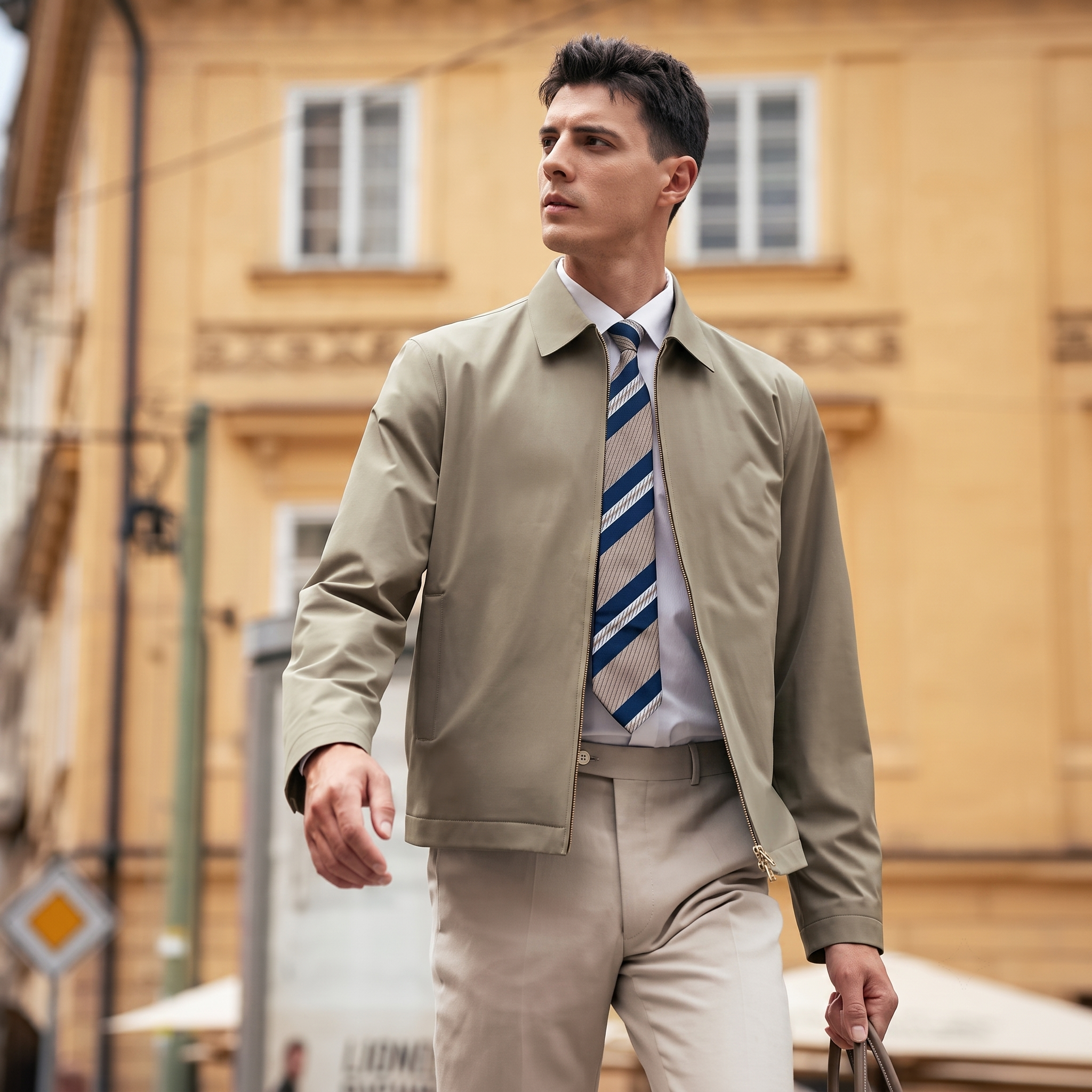 Flat Lapel Full Zip Business Short Jacket
