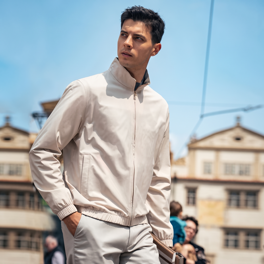 Stand Collar Gold Zip Elastic Hem Business Jacket