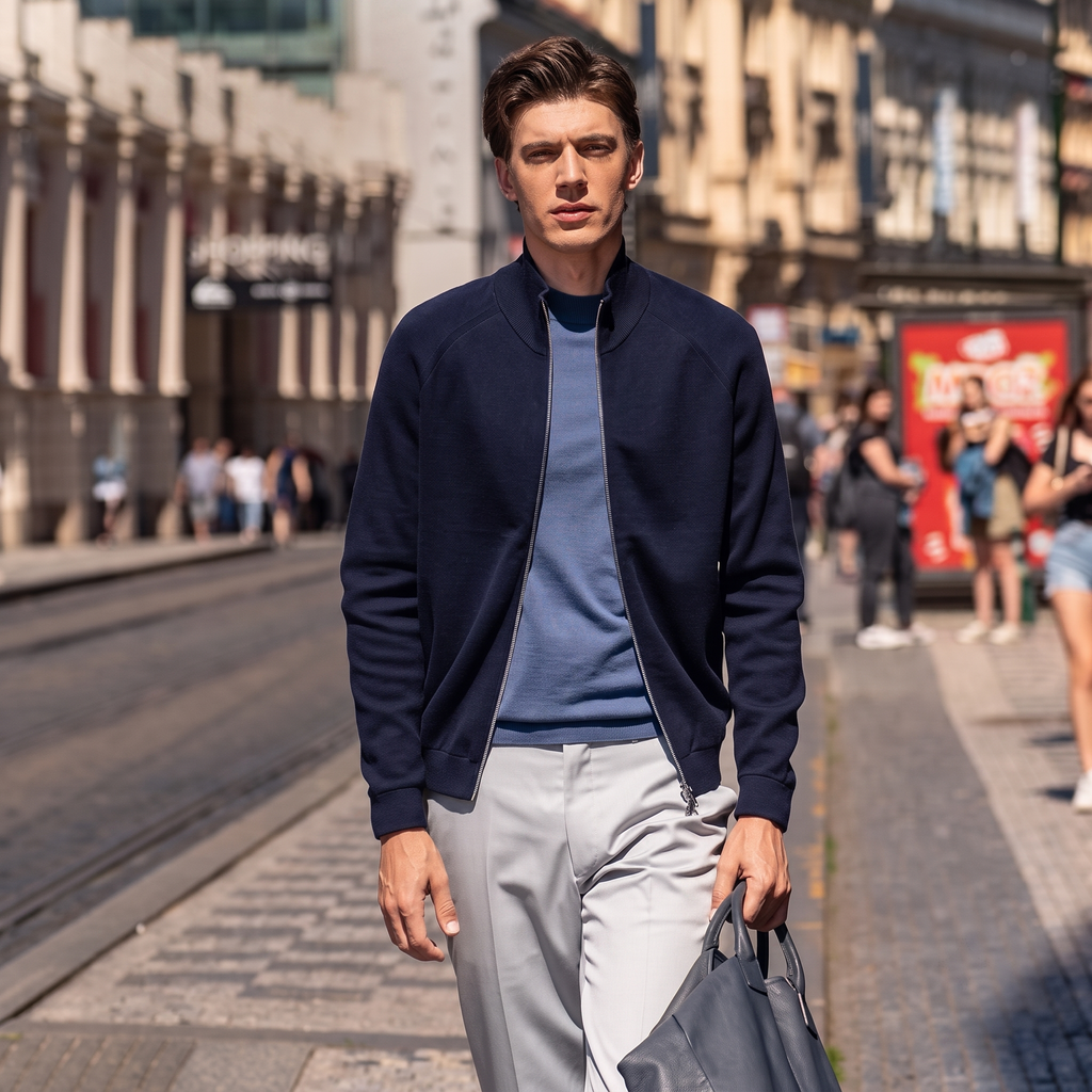 Raglan Sleeve Stand Collar Full Zip Knit Jackets