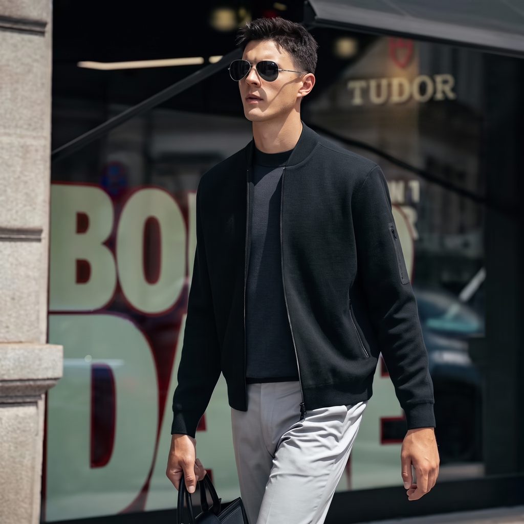 Bomber Collar Multi-Zip Pocket Knit Jackets