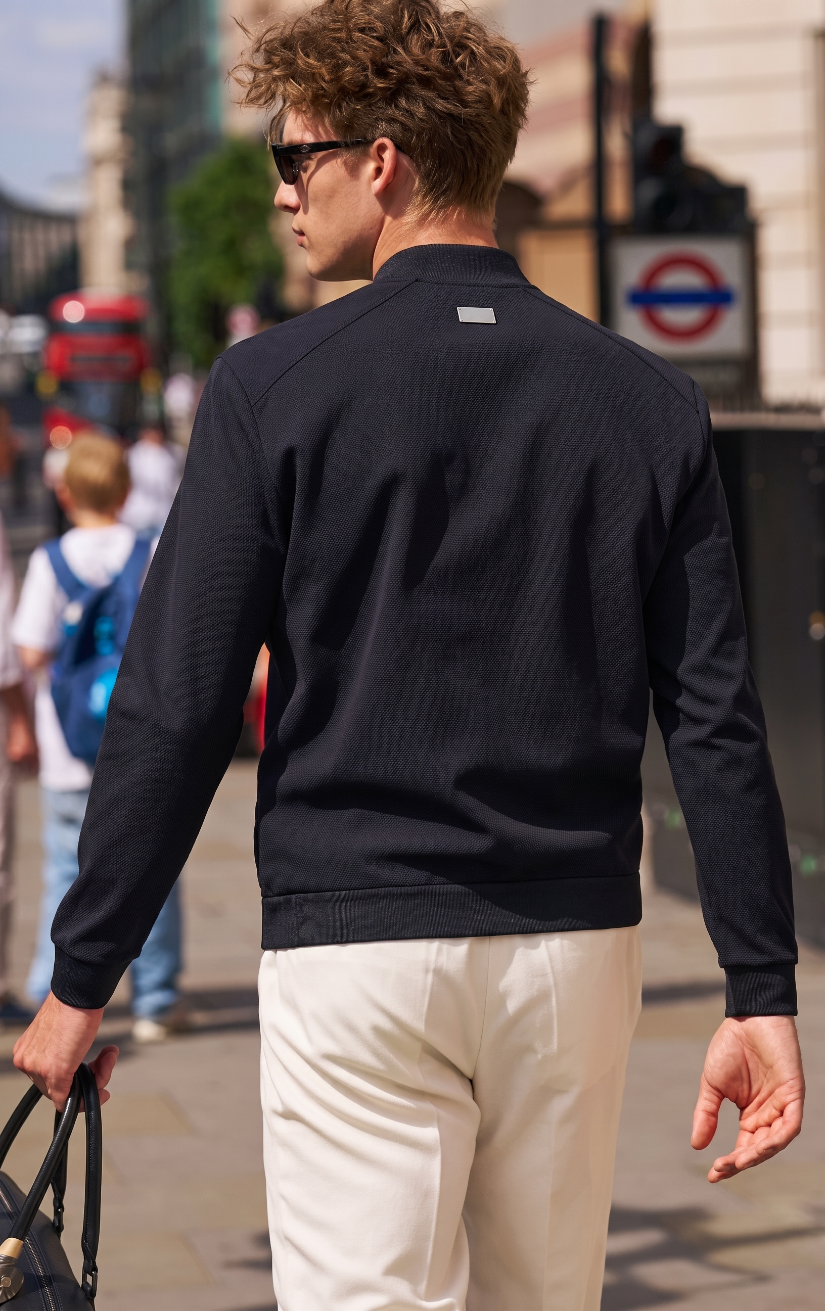 Fine Textured Ribbed Collar Bomber Jacket