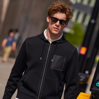 Contrast Stitch Leather Pocket Hooded Zip Knit Jackets
