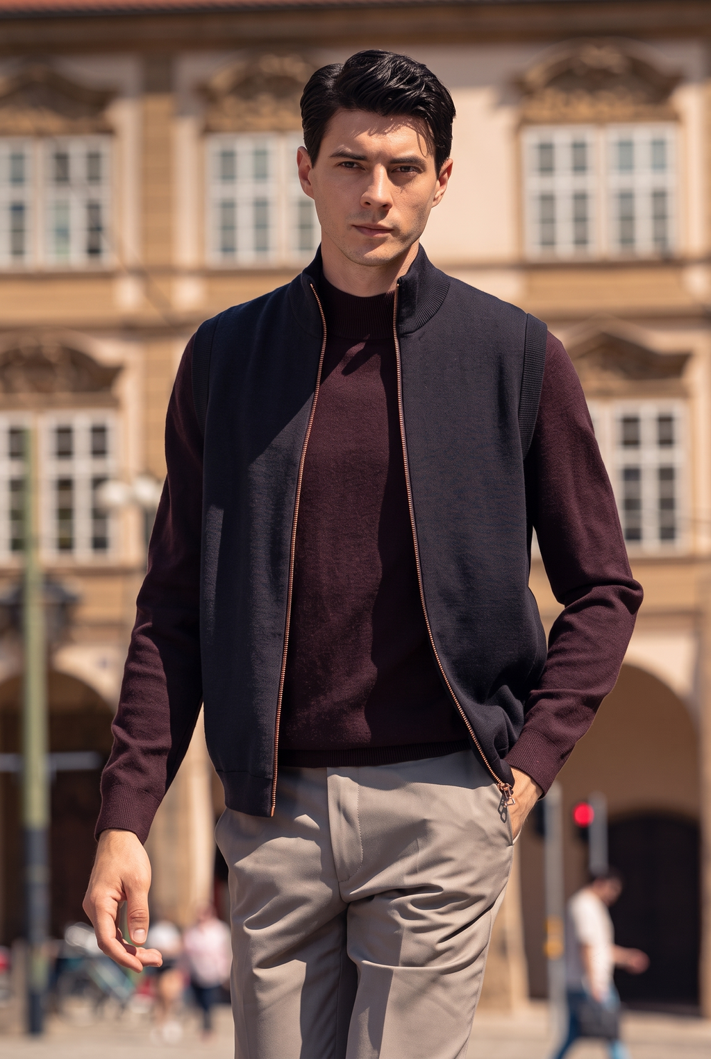 Stand Collar Zip Wool Knit Vests