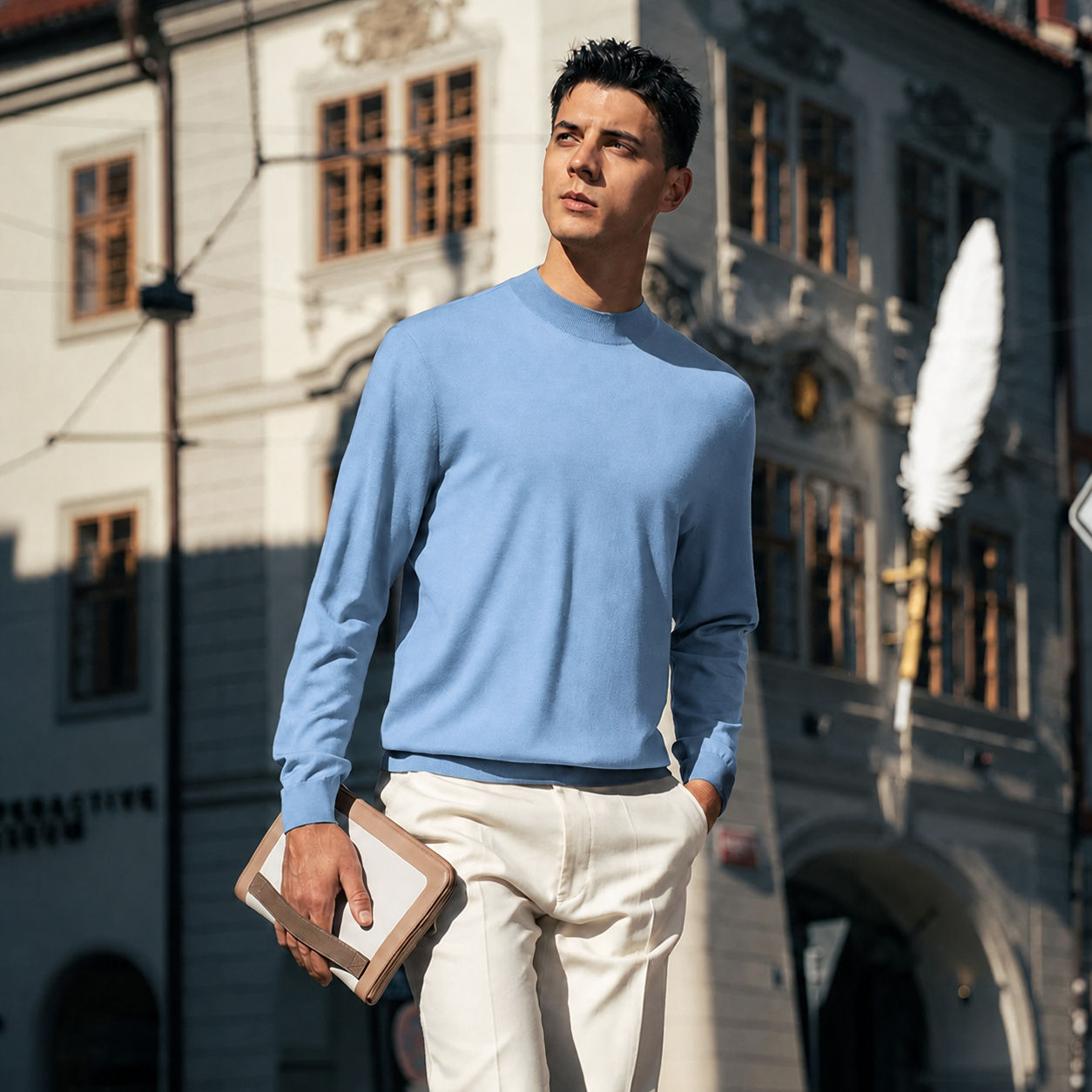 100% Merino Wool Mock Neck Sweater for Men | Soft Premium Knit Pullover