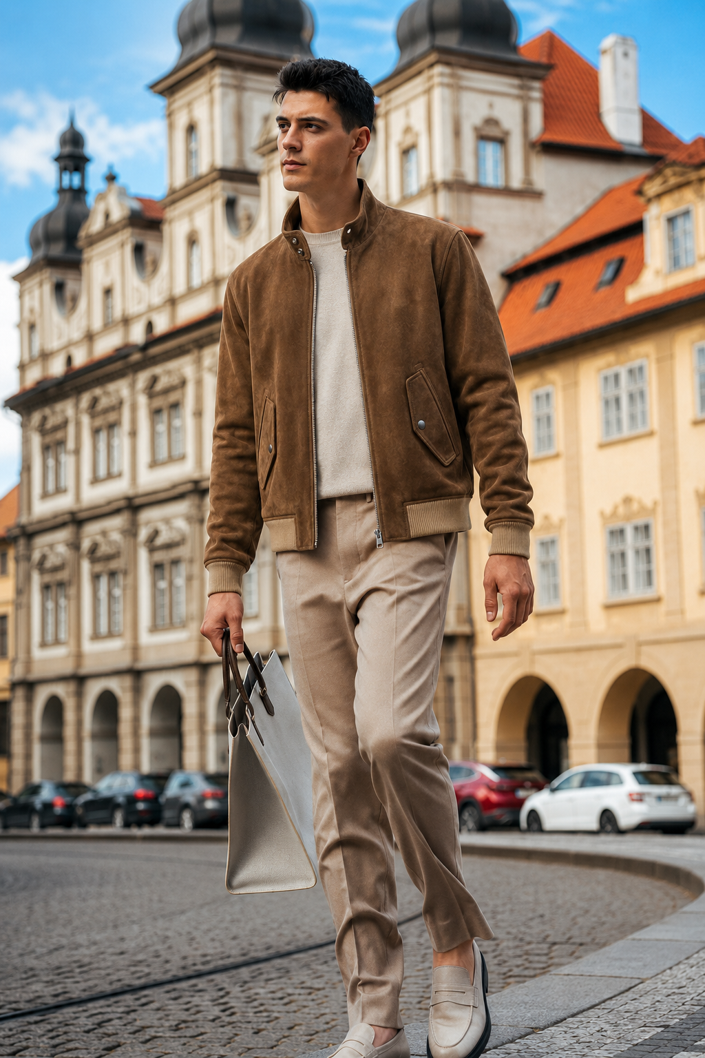 Suede Stand-Collar Blouson Jacket