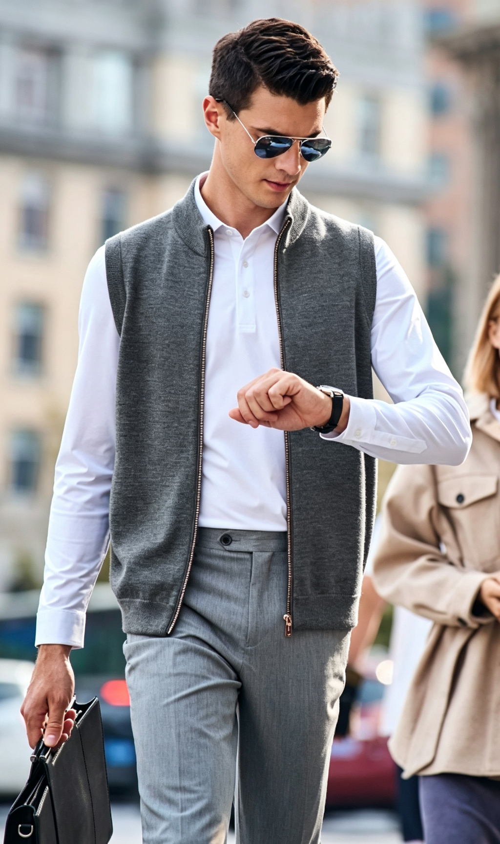 Stand Collar Zip Wool Knit Vests