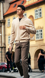 Bomber Collar Full Zip Knit Jackets