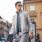 Stand Collar Gold Zip Elastic Hem Business Jacket