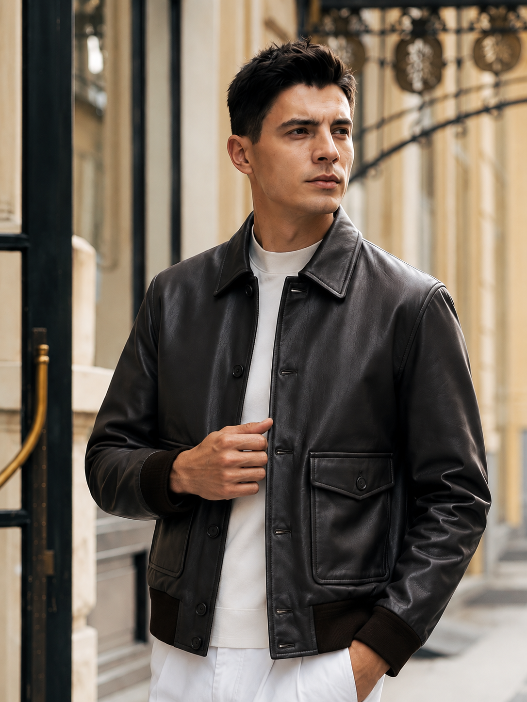 Goatskin Leather Blouson Jacket
