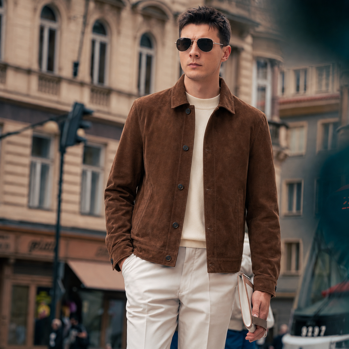 Suede Leather Shirt Jacket