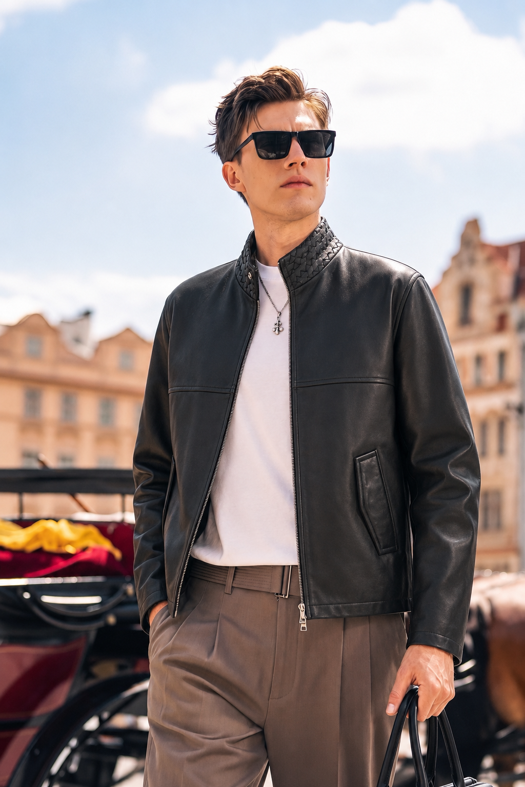Lambskin Quilted-Collar Leather Jacket
