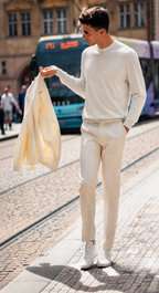 100% Merino Wool Textured Crewneck Sweater