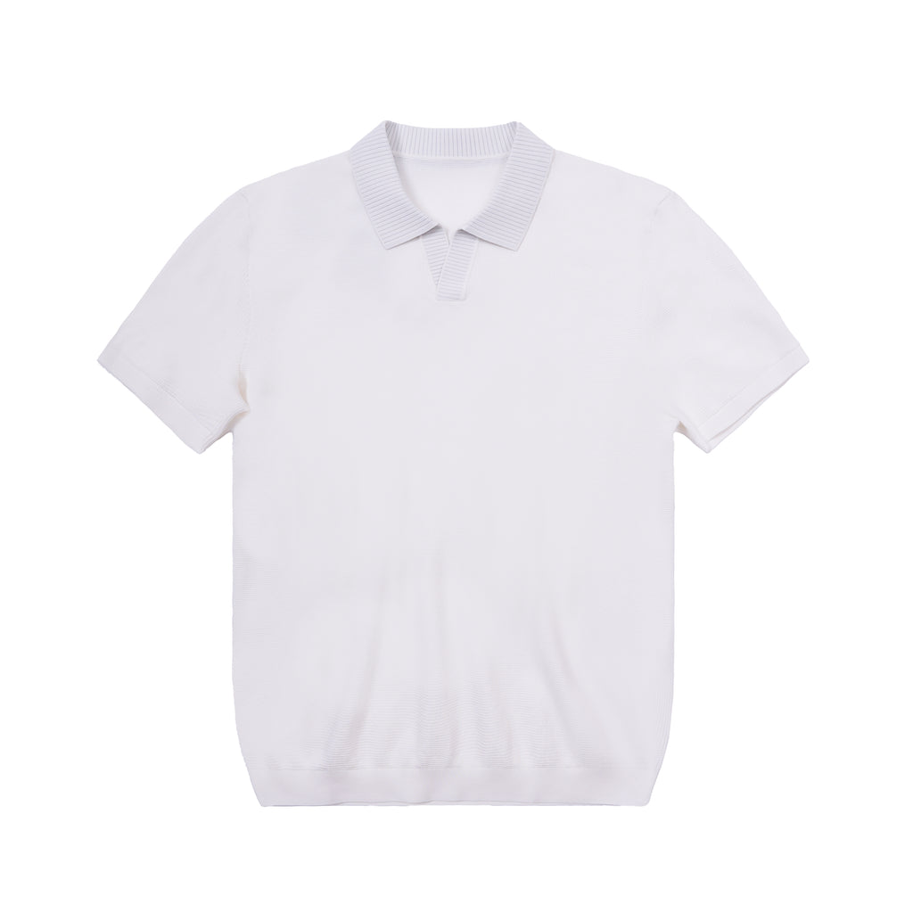 Waffle Texture Open Collar Knit Polo