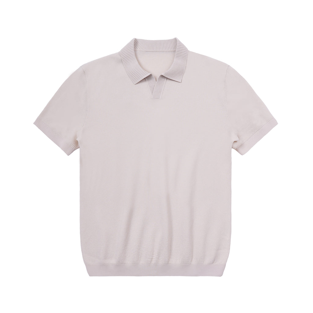 Waffle Texture Open Collar Knit Polo