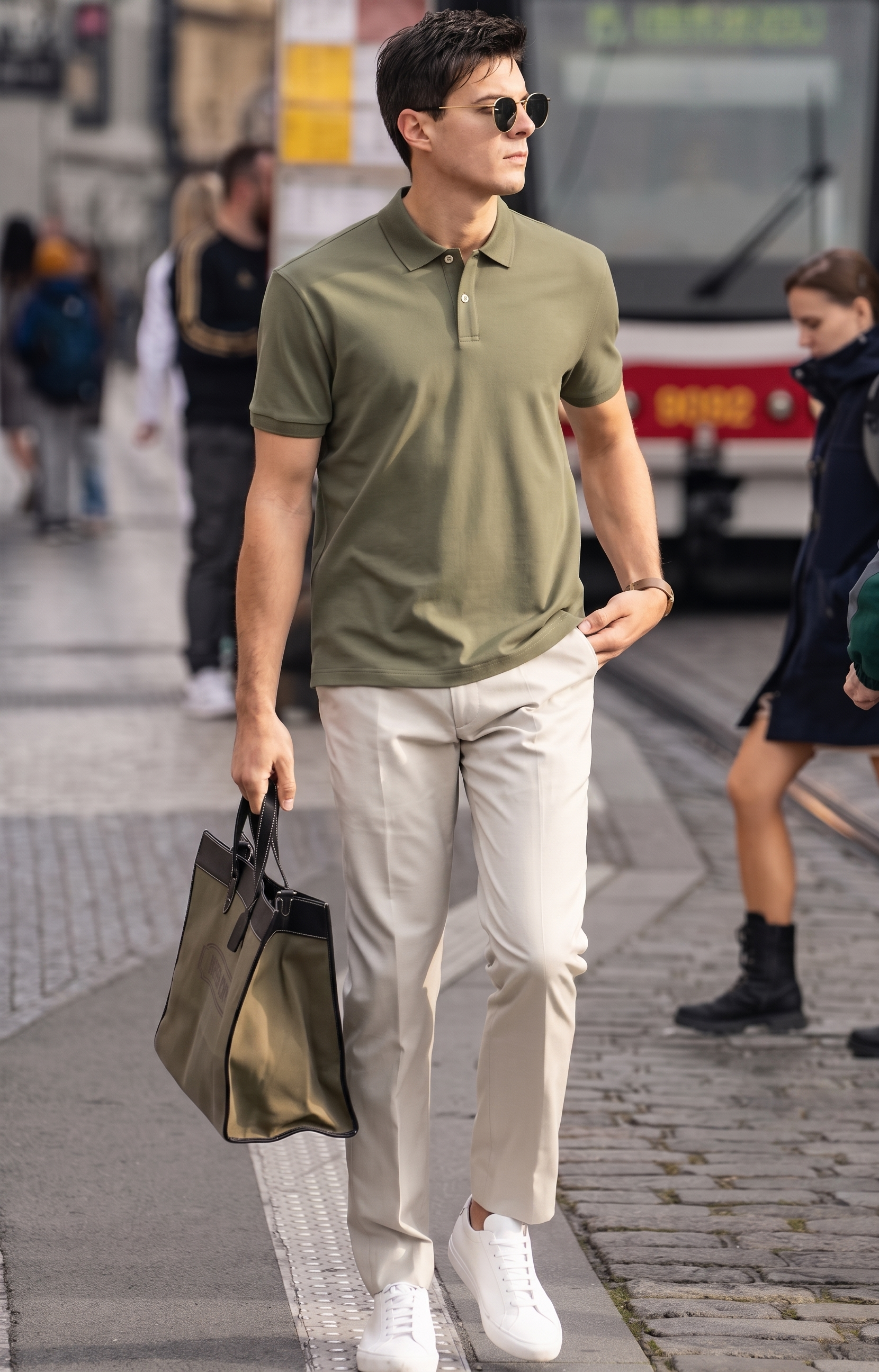 Soft Silhouette Neutral Tone Luxury Men Polo