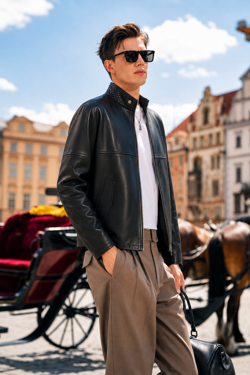 Lambskin Quilted-Collar Leather Jacket