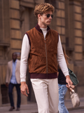 Suede & Wool-Knit Zip Vest