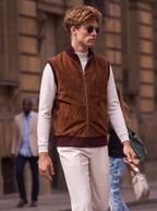 Suede & Wool-Knit Zip Vest