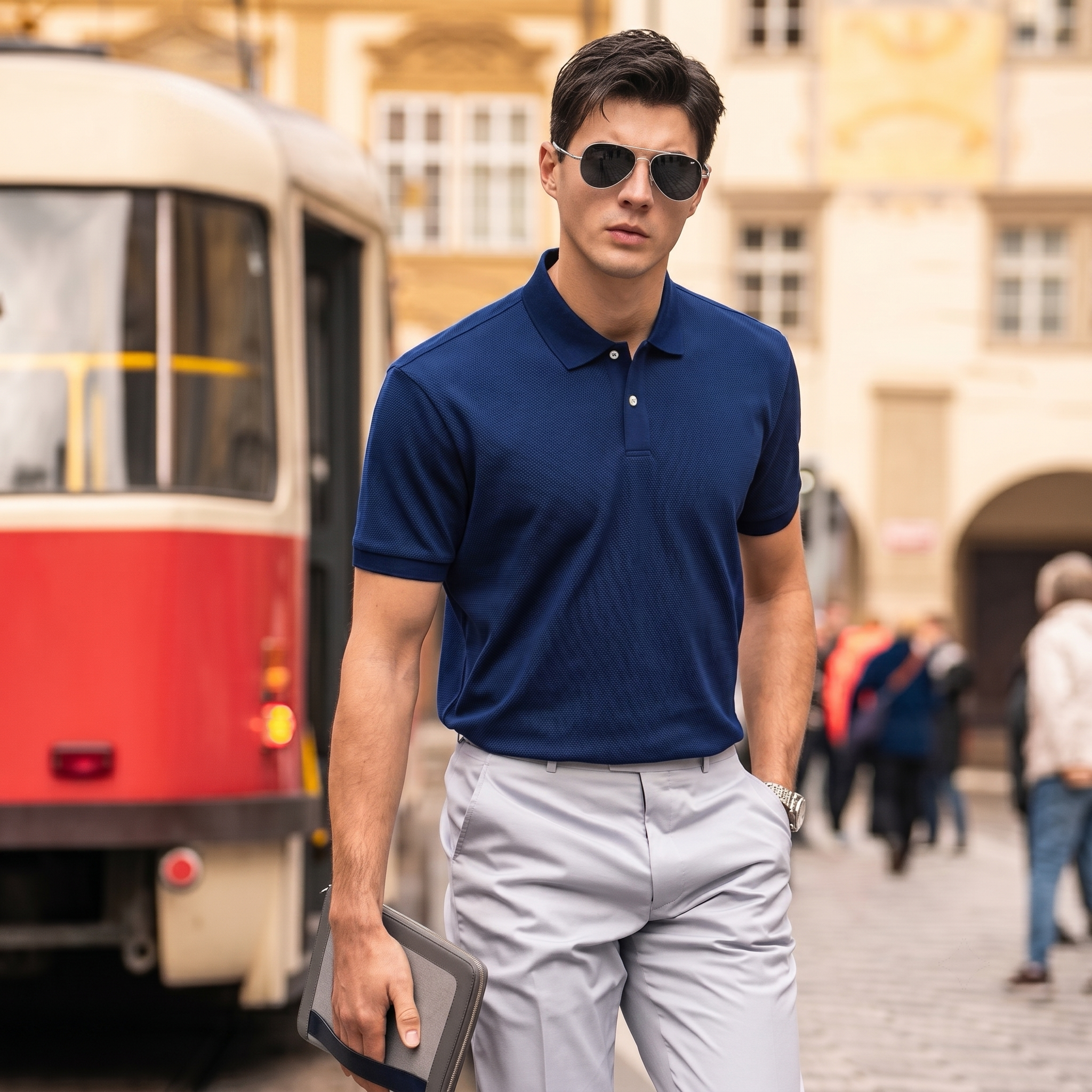 Soft Silhouette Neutral Tone Luxury Men Polo